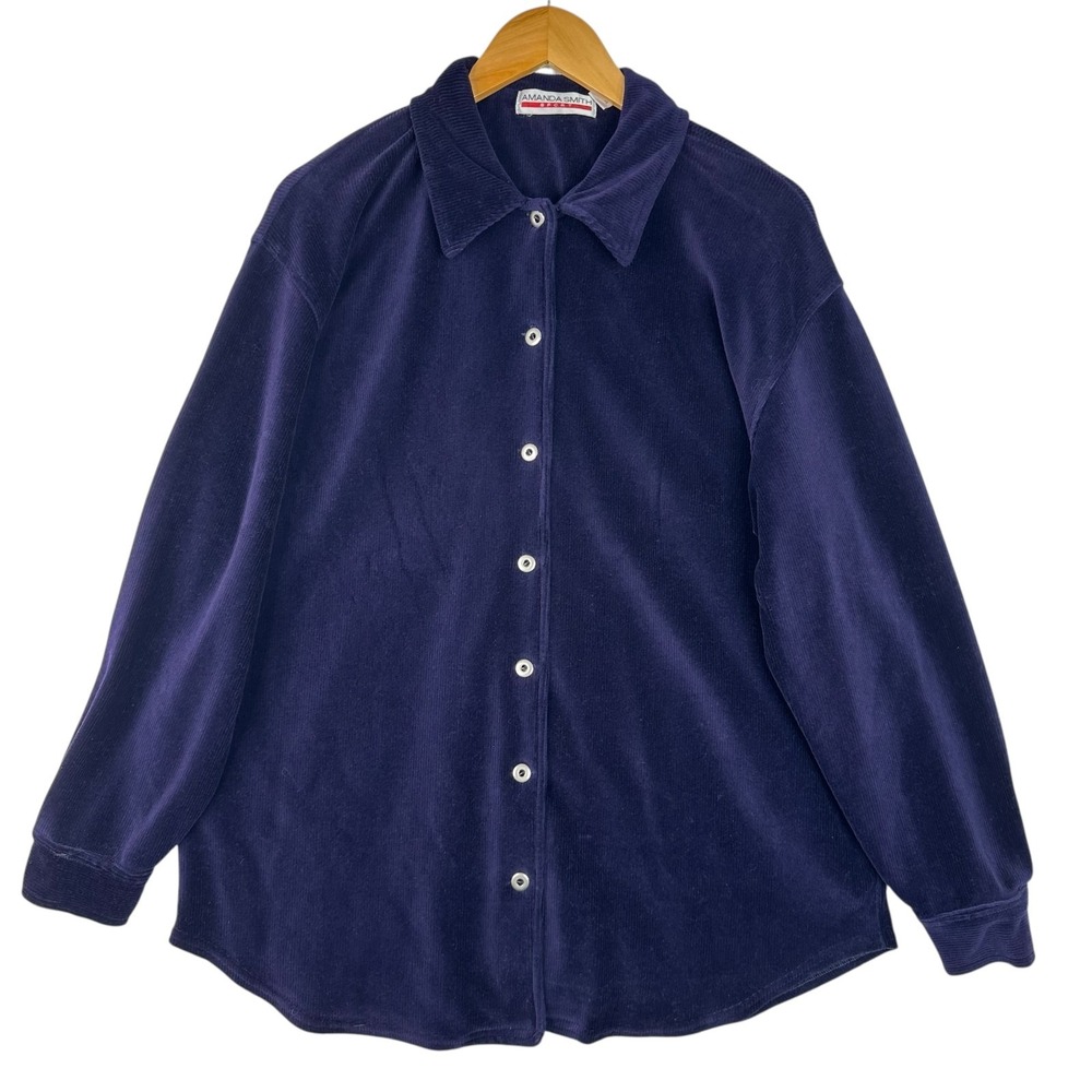 Vintage 90s Amanda Smith Sport Purple Corduroy Shirt Jacket Oversized Women's M